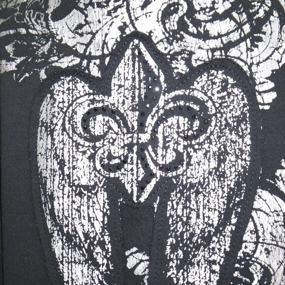 SOHO BABE Black Cowl Neck Full Zip Silver Fleur De Lis Sweatshirt L - Picture 12 of 17